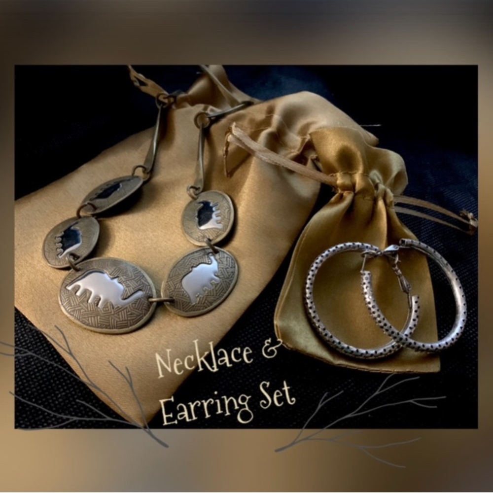 Artisan Brass & Silver Necklace and Earring Set
